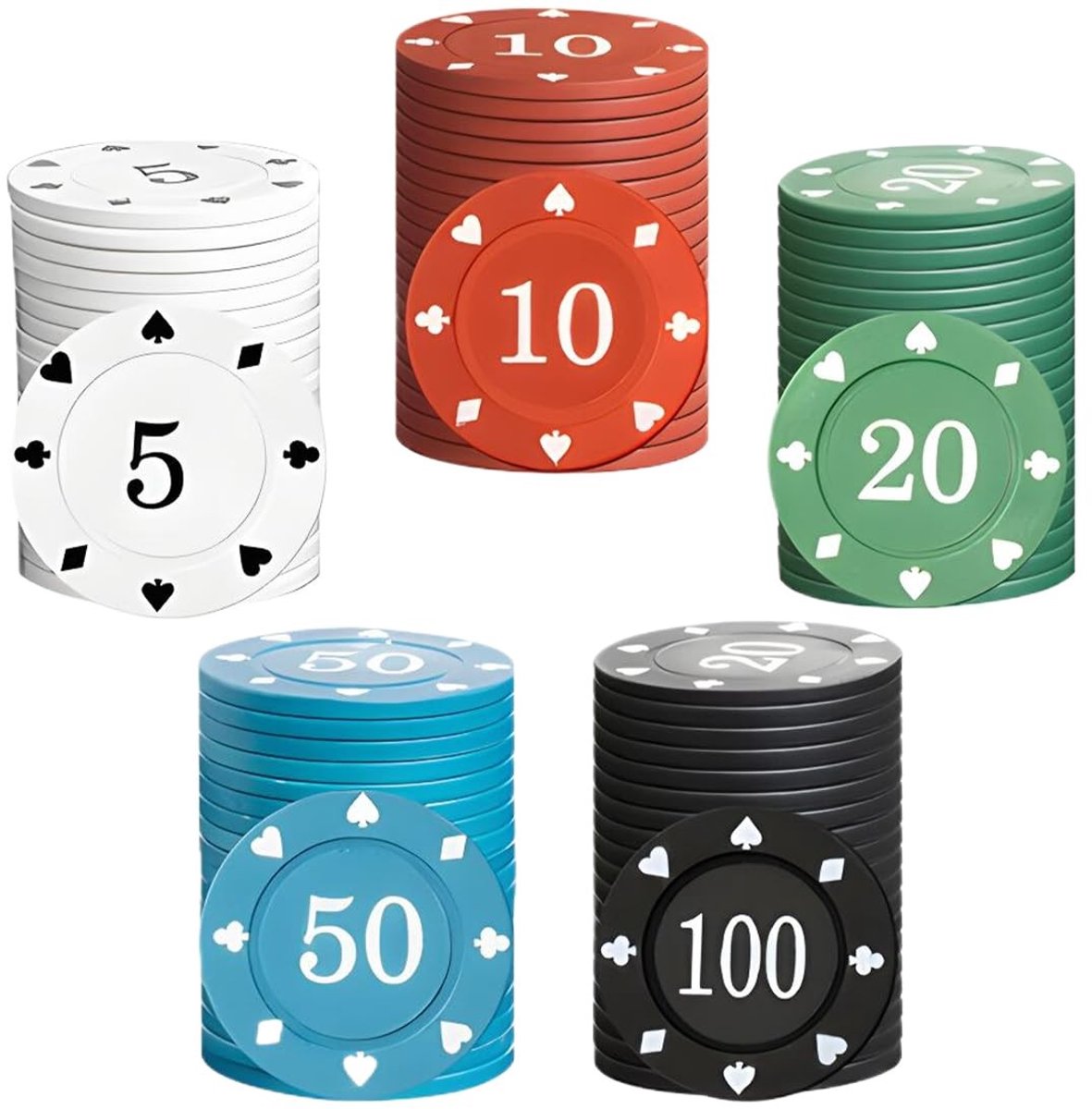 Dailygoods- Pokerchip 100 stuks - Kunststof - Casino stijl - Bedrukt