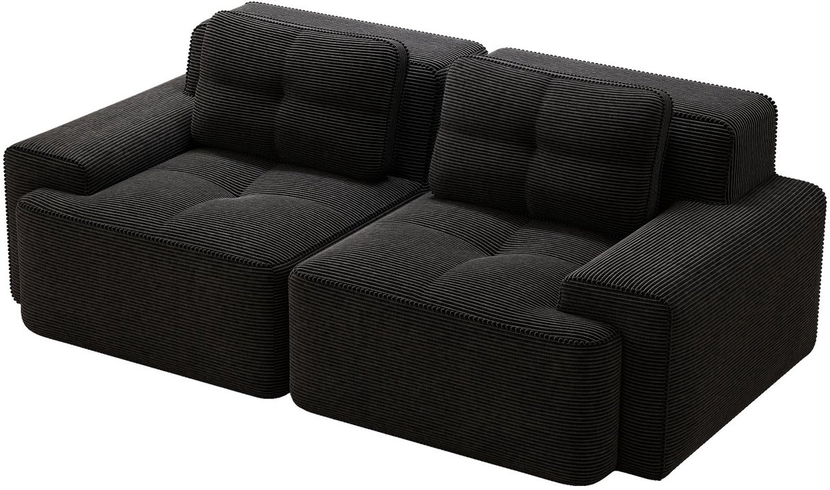 Merax 2-Zits Cloudbank - Zwarte Ribstof Bank 204 cm - Modulaire Loungebank met Diepe Zitti