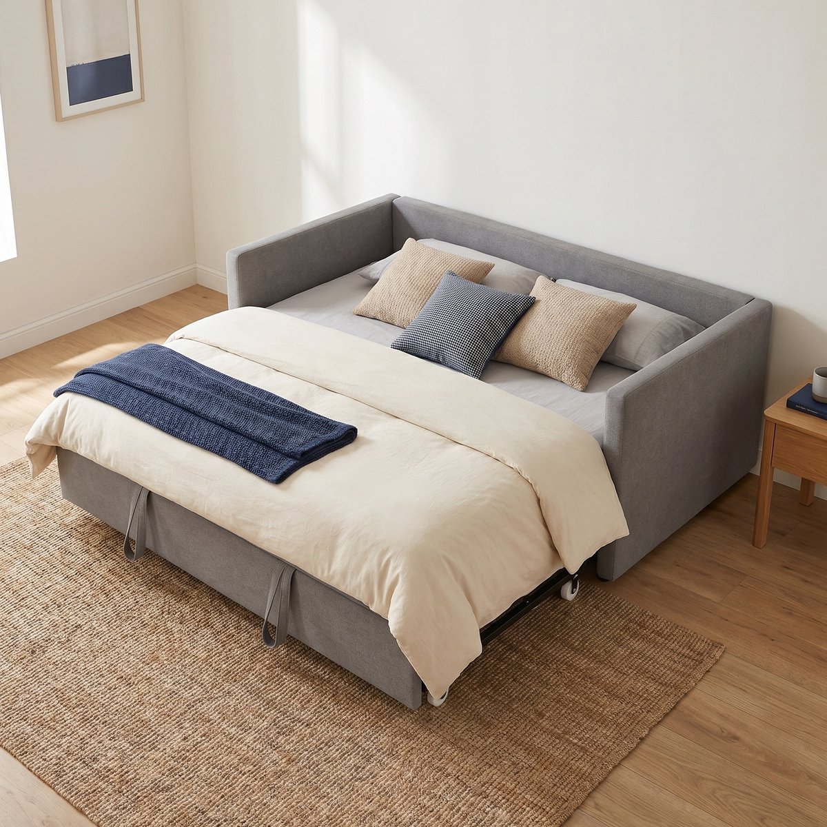 Bedbank - Uitschuifbed - Slaapbank - Daybed 90x200/180x200 cm - 3 in 1 - Fluwelen bed - Grijs