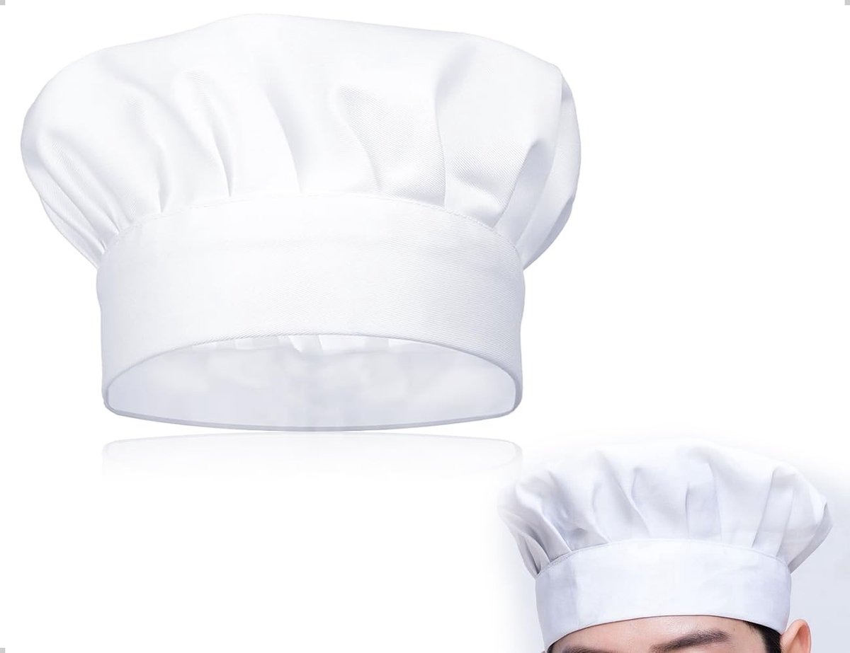ZEYNOMAX- Kokshoed Professioneel - Verstelbaar Hoofddeksel - Uniseks Chef-kok - Duurzaam Polyester - 21 cm Hoog - Voorkomt Haar in Voedsel - Chefhoed