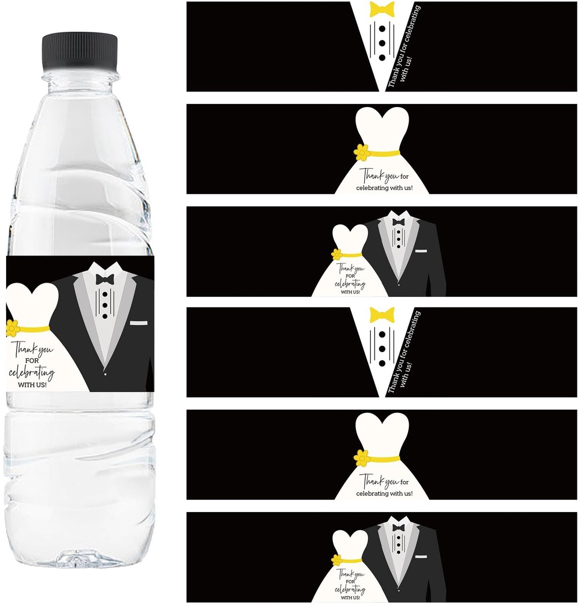 ZEYNOMAX- Waterfleslabel 72 stuks - Bruiloft Etiketten - Zwarte Sticker - Rechthoekige Wrap - Duurzaam Papier - Uniek Patroon