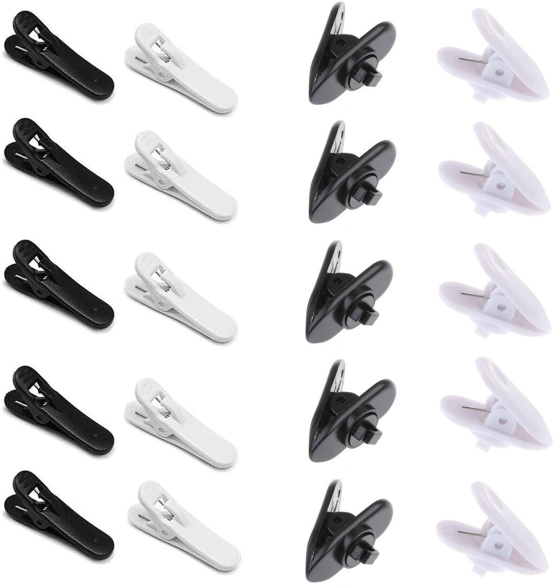 Dailygoods - Hoofdtelefoon Kabelclips - Draad Clips - Handig voor Kleding Klem - Zwart/Wit - 20 Stuks - Geschikt voor Headset en Microfoon