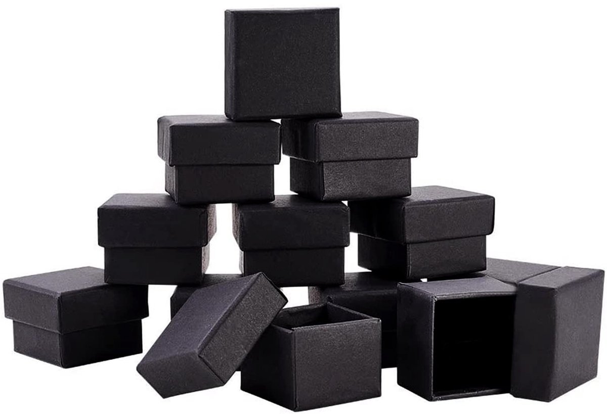 Dailygoods- Geschenkdozen met Deksel - Sieraden Doosjes - Mat Zwart - Fluwelen Binnenkant - Karton - Verschillende Maten - Sieradendoosje