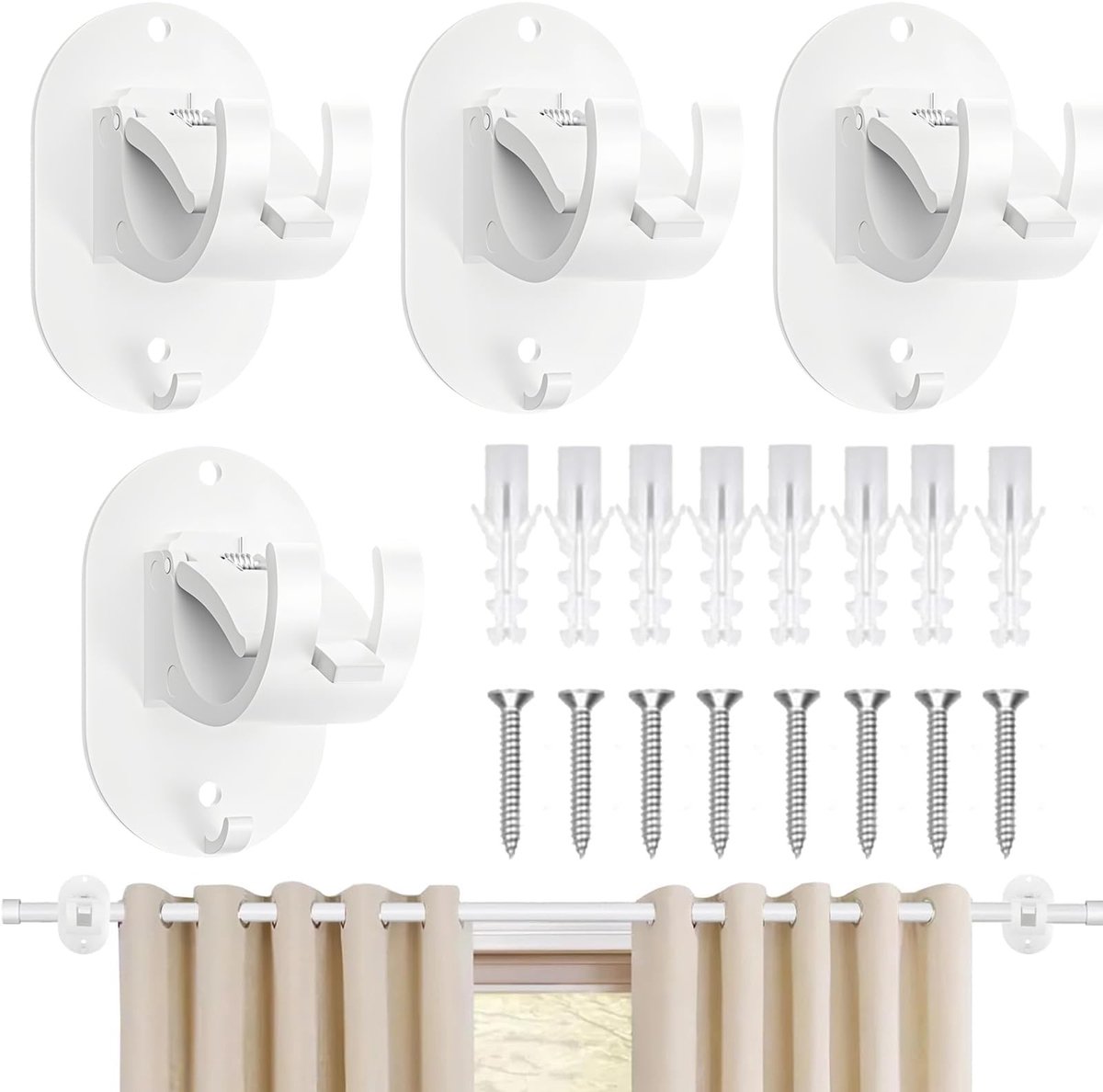Dailygoods- Gordijnhaken zonder boren - Zelfklevende Haken - ABS - Praktische Houder - Voor Binnengebruik - Geschikt voor Gordijnroedes - Kleefhaken