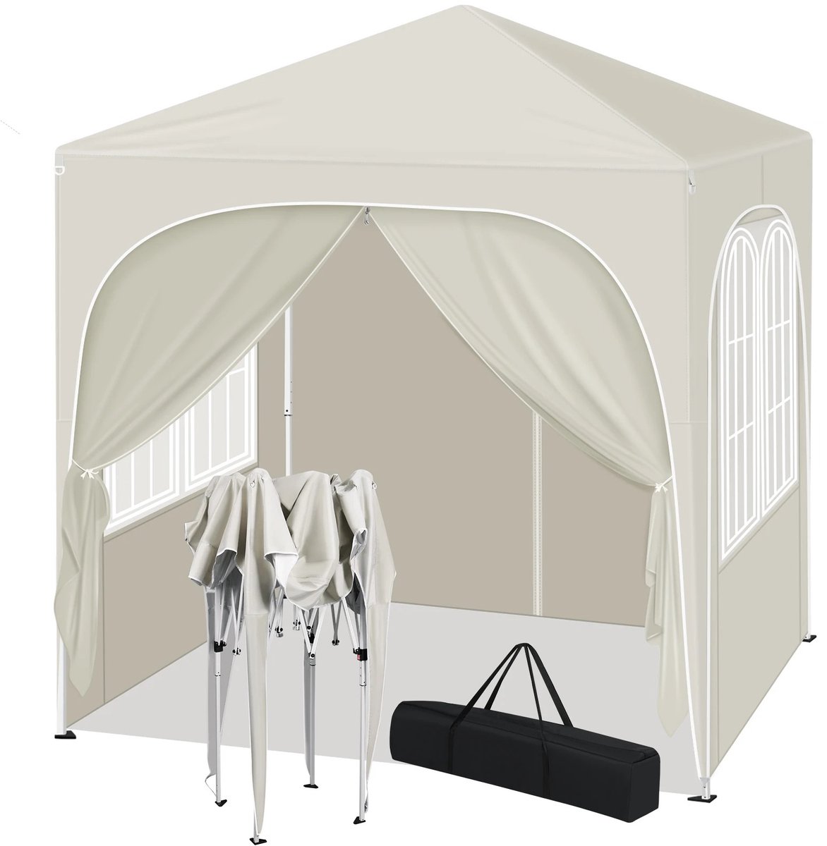 ITRONIQ Partytent 2x2 Meter Opvouwbaar - Waterdicht Paviljoen Met 4 Zijwanden, Ramen, Draagtas en UV50+ Bescherming - Beige