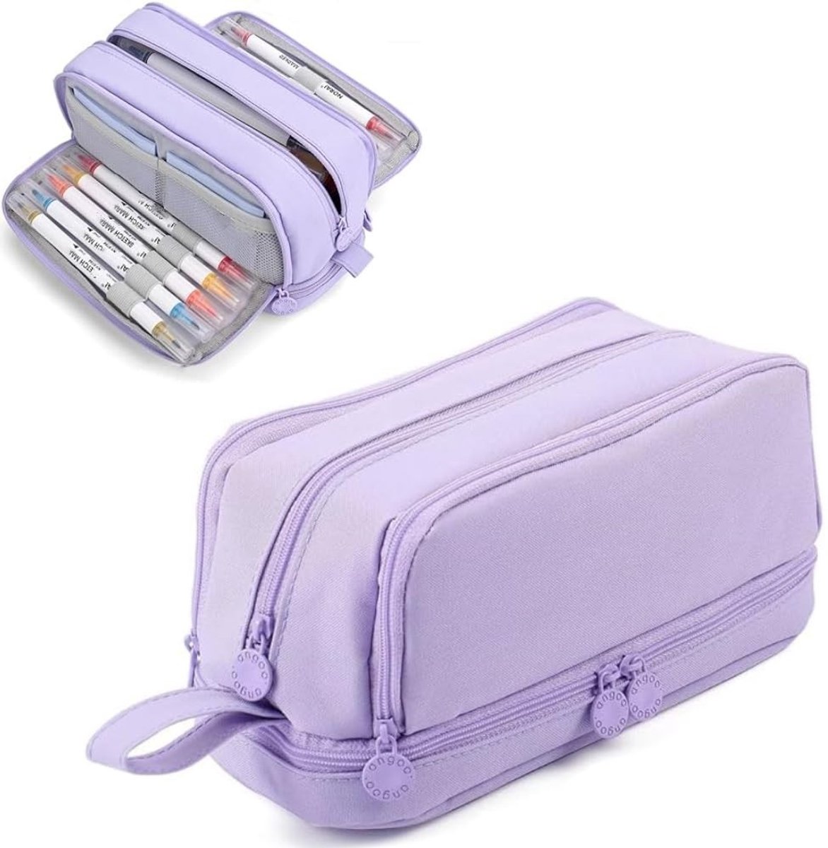 Dailygoods- Kleurpotlodentas Grote Inhoud - 4 Vakken - Uniseks - Voor Studenten/Meisjes - Lila - Lichtgewicht - Etui