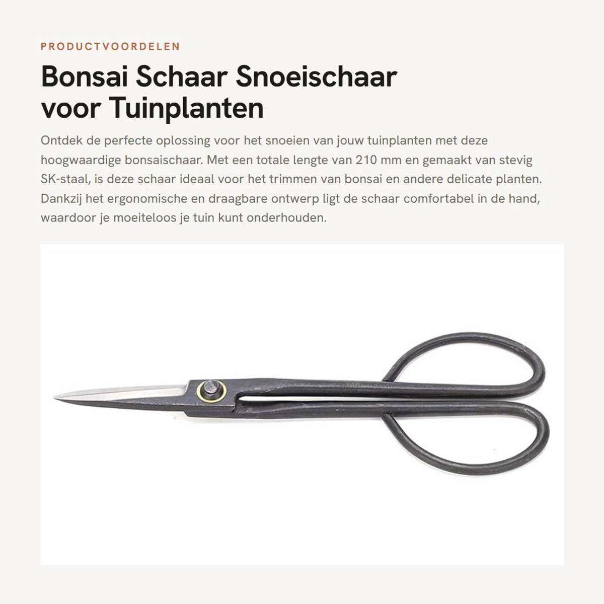 Dailygoods- Bonsai Schaar Ergonomisch - SK Staal Mes - Totale Lengte 210 mm - Draagbaar - Scherp en Nauwkeurig - Voor Tuinplanten Trimmen - Snoeischaar