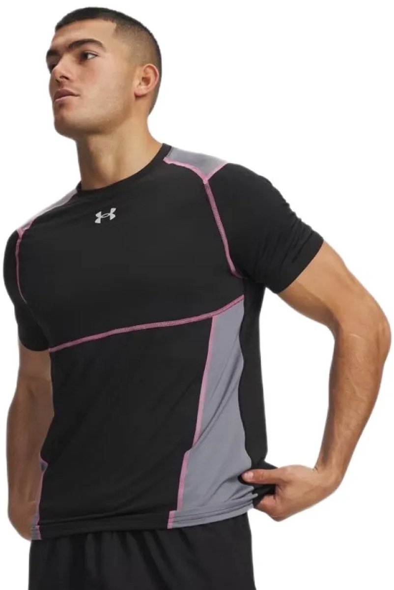 Under Armour UA HG Elite Fitted SS-BLK Heren Sportshirt - Ultimate Zwart / Pink Frenzy / Reflective