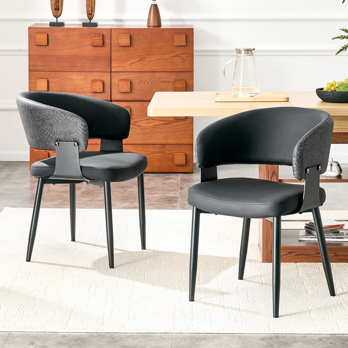 HAUSS SPOLE Eetkamerstoel – Retro Design – Set Van 2 – Met Armleuningen En Gevormde Rugleuning – Voor Eetkamer En Woonkamer – Zwart