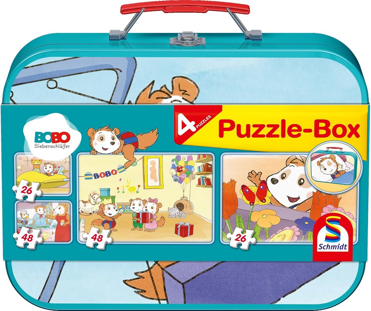 Kinderpuzzels - Legpuzzels - Educatief Spel - Metalen Koffer - 4 Puzzels - Meerkleurig