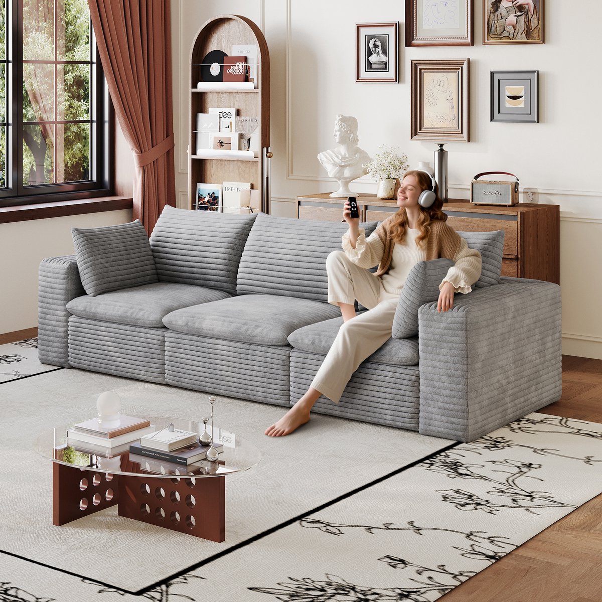 MIVRAY Modulaire Hoekbank 260 cm - Zachte Schuimvulling en Afneembare Bekleding - Voor Woonkamer en Slaapkamer - Stof Grijs