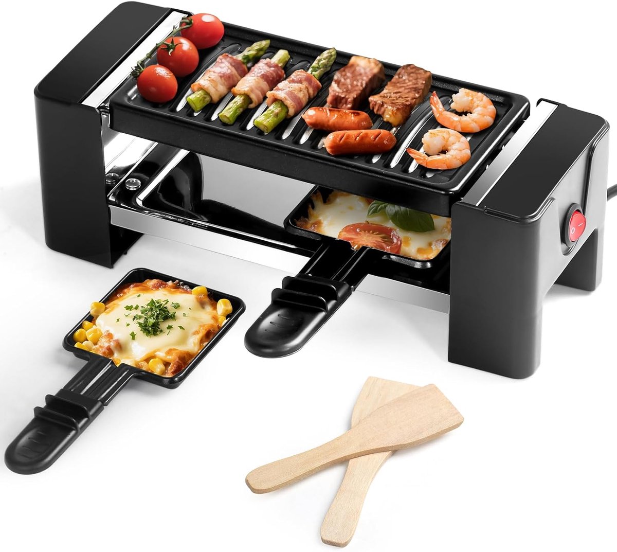 Mini Raclette Grill voor 2 Personen met Antiaanbakpannen