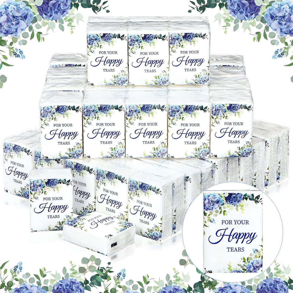 Zakdoekjes Sets - Mini Tissues - Feestelijke Gelegenheden - Met 'Happy Tears' Opdruk - 100 Pakjes - Wit