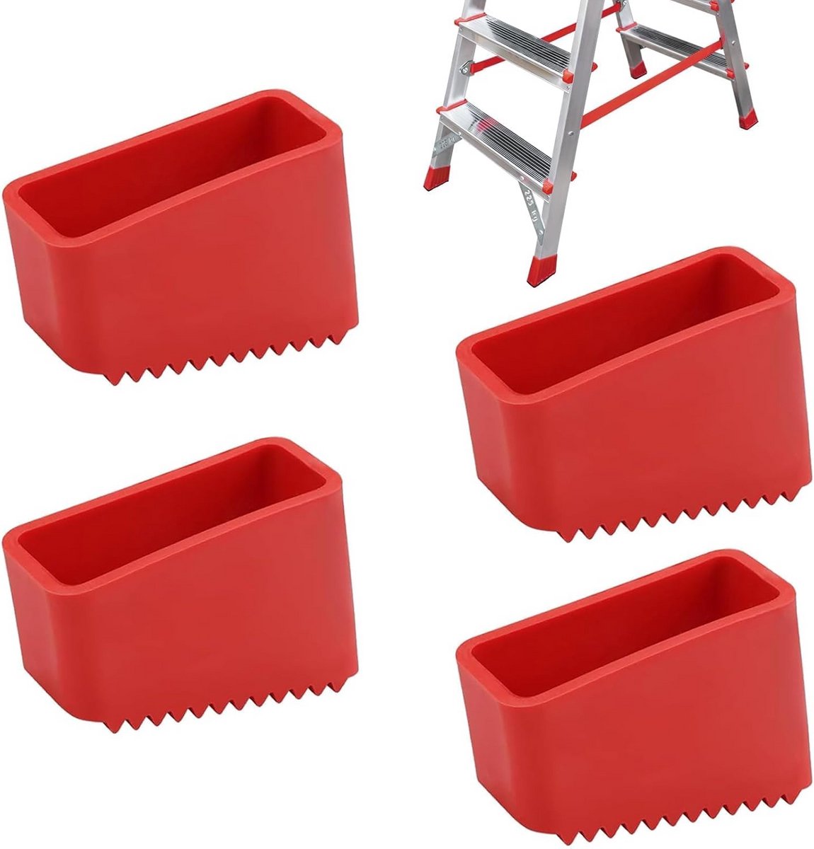 Laddervoeten Rubber - Laddersteunen Antislip - Veiligheid Verhoging - Diepe Antislip Groeven - 4 stuks - Rood