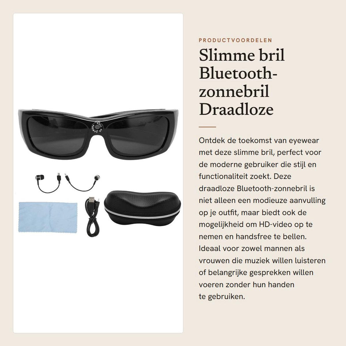 Dailygoods - Slimme bril - Bluetooth-zonnebril - Draadloze camera met 1080P - Geschikt voor mannen en vrouwen - Muziek en handsfree bellen - Innovatie...