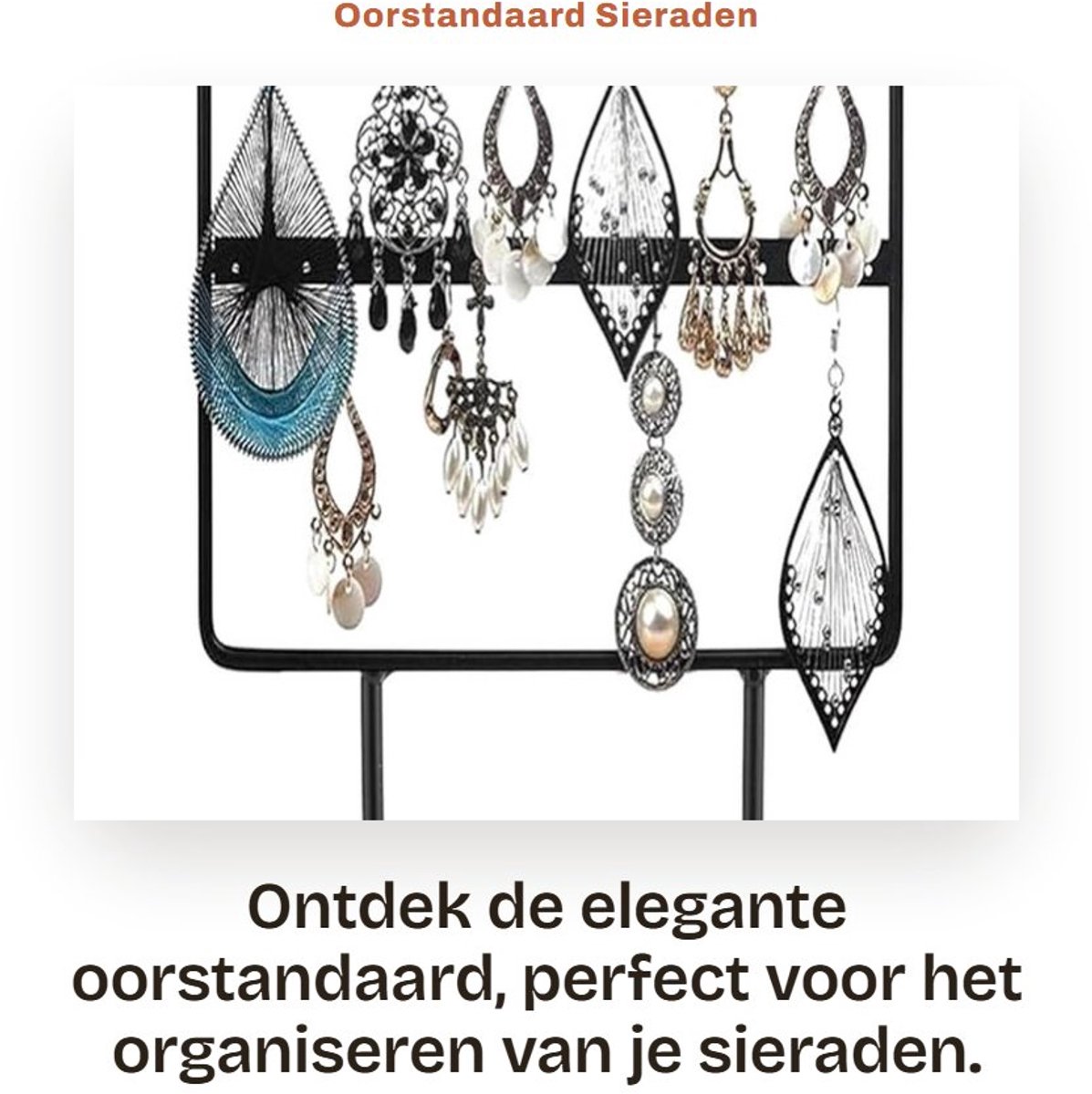 Dailygoods- Oorstandaard 24 Gaten - Elegante Sieradenhouder - Metalen Display - Opbergrek voor Oorbellen - 5,8 x 2,8 x 9,1 Inch - Zwart Hout/Metaal - Sieradenrek