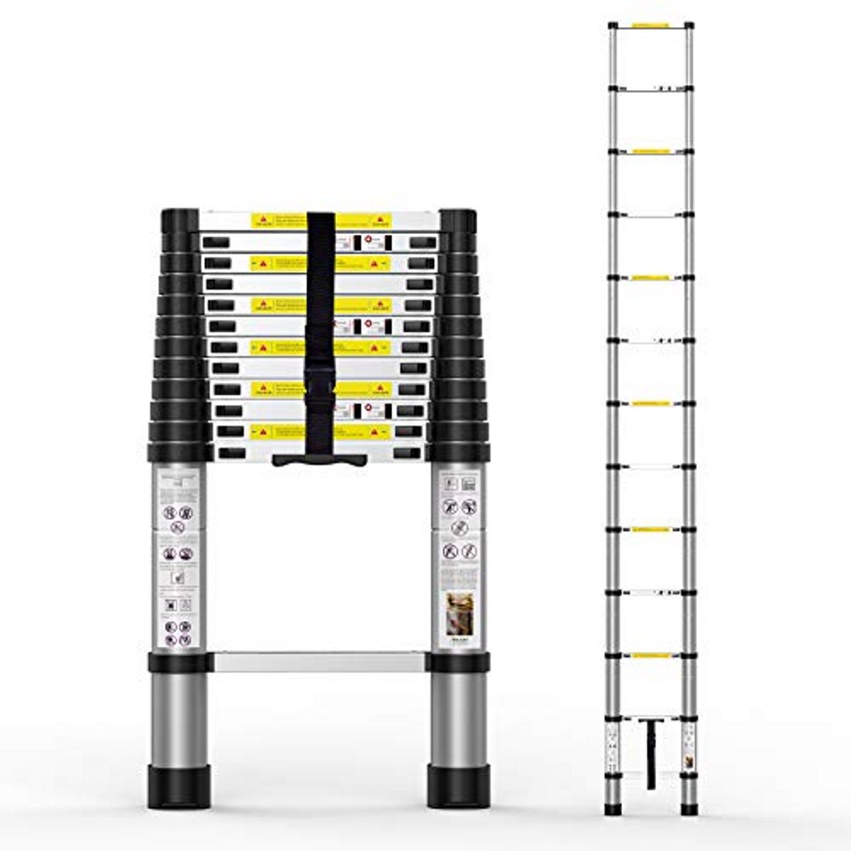 Telescopische Ladder - Uitschuifbare Ladder - Werkzaamheden Buiten - Compact Ontwerp - 3.8 Meter - Zilver