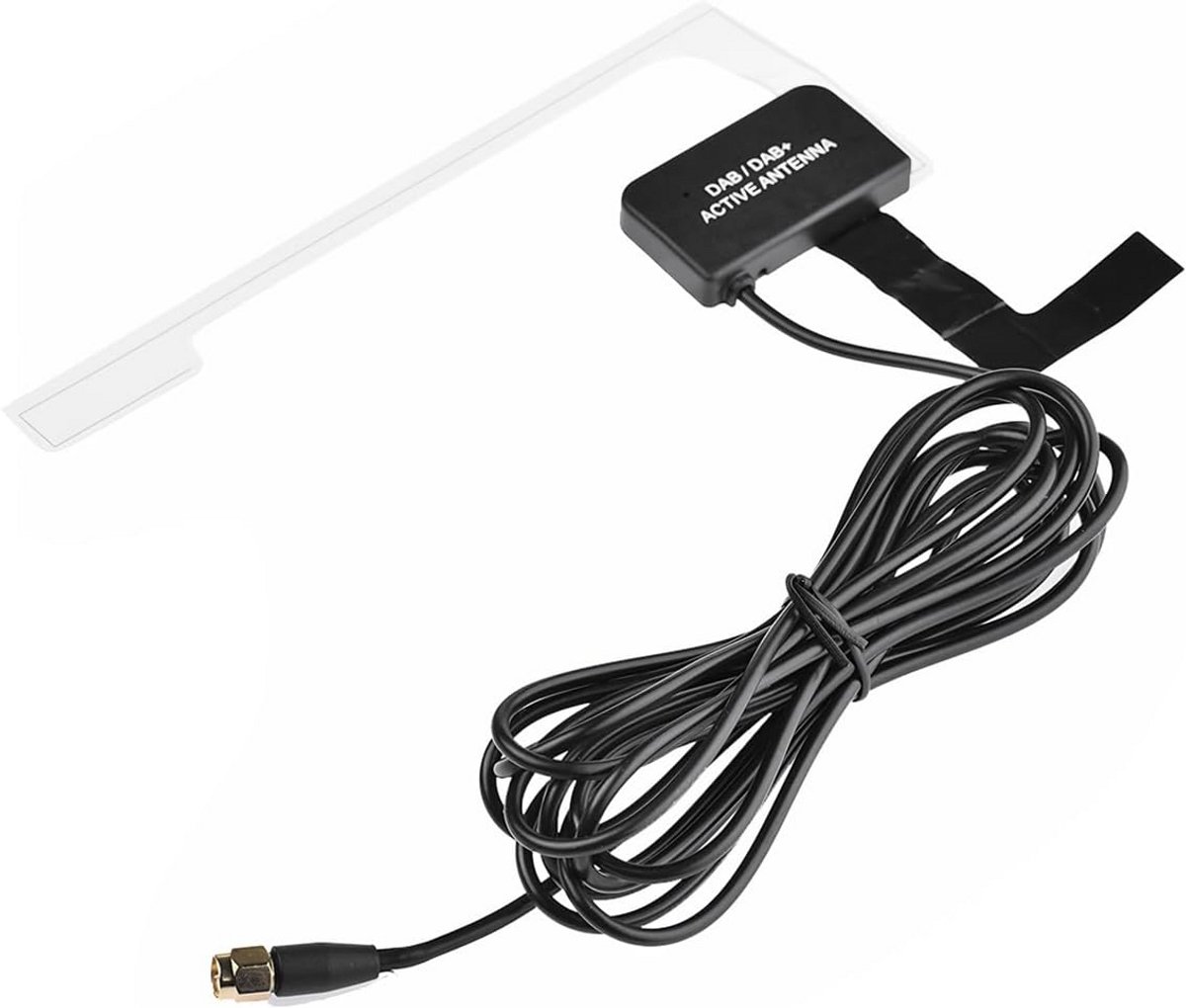 Digitale Autoradio Antenne - Ruitantenne DAB - Verbeter Ontvangst - Ingebouwde Signaalversterker - 3 Meter Kabel - Zwart