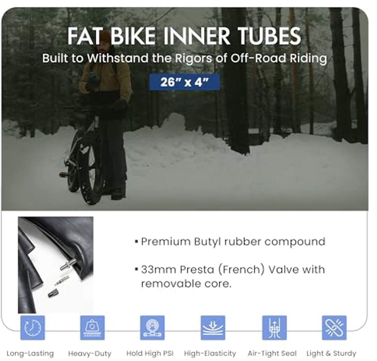 Fat Bike Binnenband - Extra Brede Band - Fiets Onderhoud - Verwijderbare Ventielkern - 26 X 4.0 - Zwart