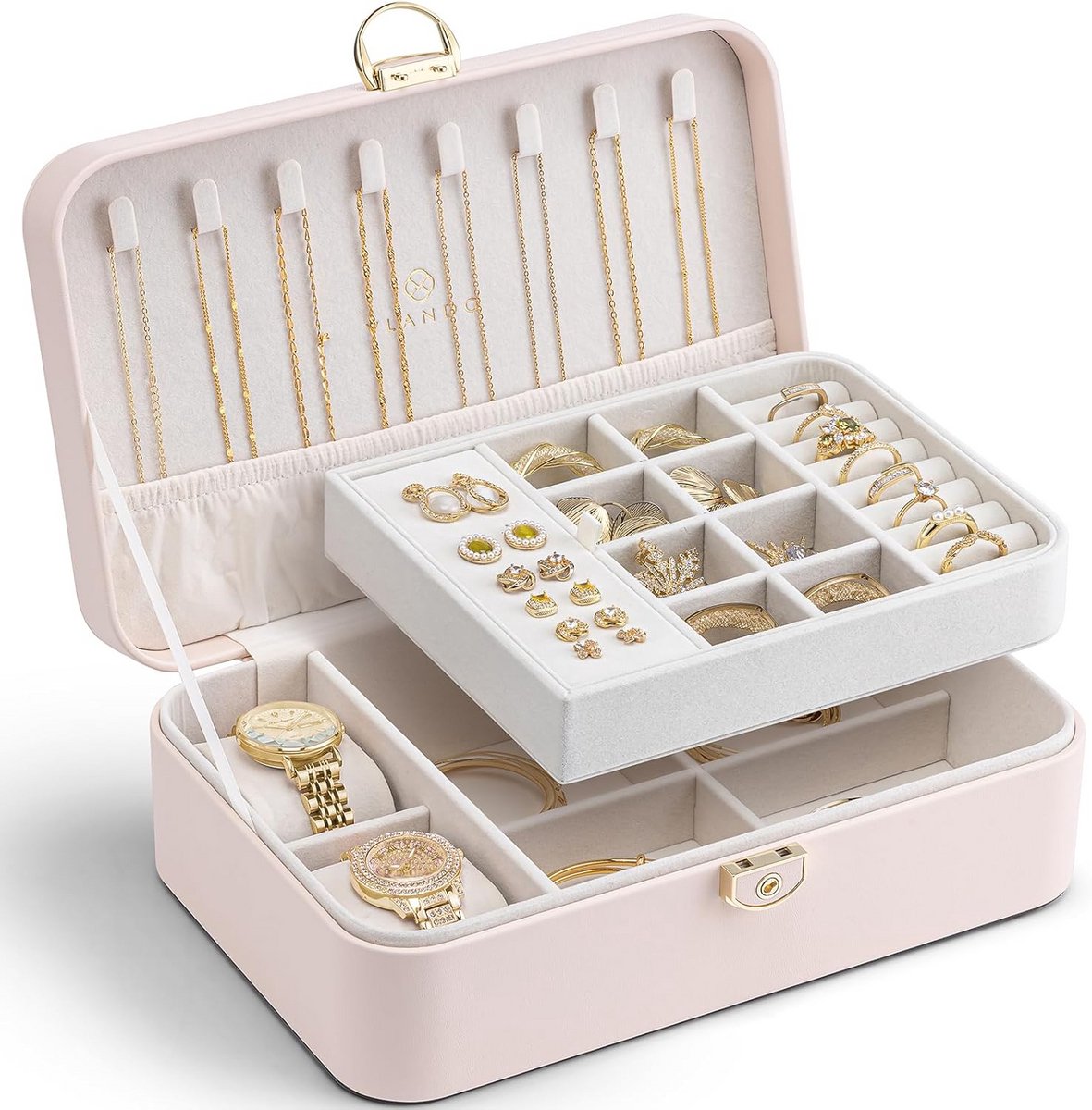 Juwelendoos - Opberger - Sieraden Organiseren - Dubbele Laag - 2 Kussens - Roze