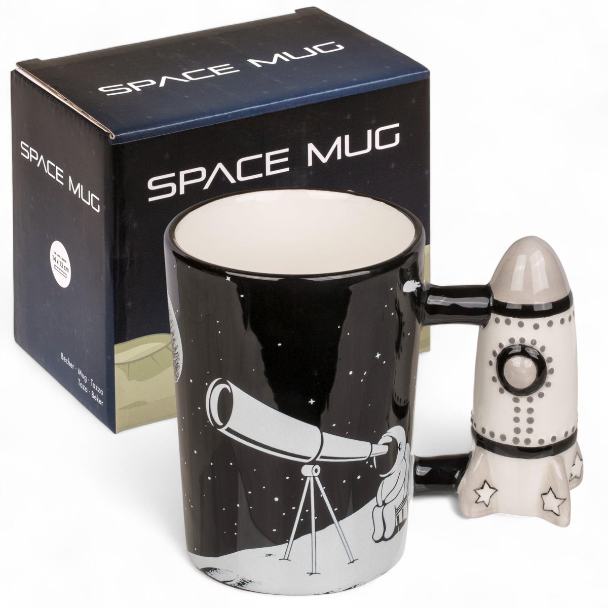 Dailygoods- Koffiemok met Rakethandvat - Keramische Mok - Ruimte Ontwerp - 350 ml - Voor Koffie/Thee - Ideaal voor Astronomie-fans - Theemok