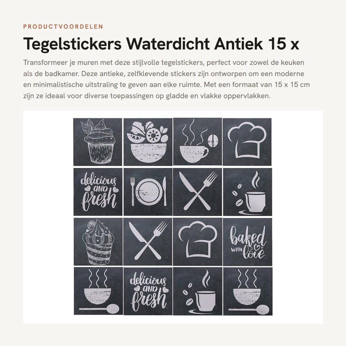 Dailygoods- Tegelstickers Waterdicht - 24 Stuks - Antieke Zelfklevende PVC - Decoratieve Muurstickers - 15 x 15 cm - Modern Minimalistisch
