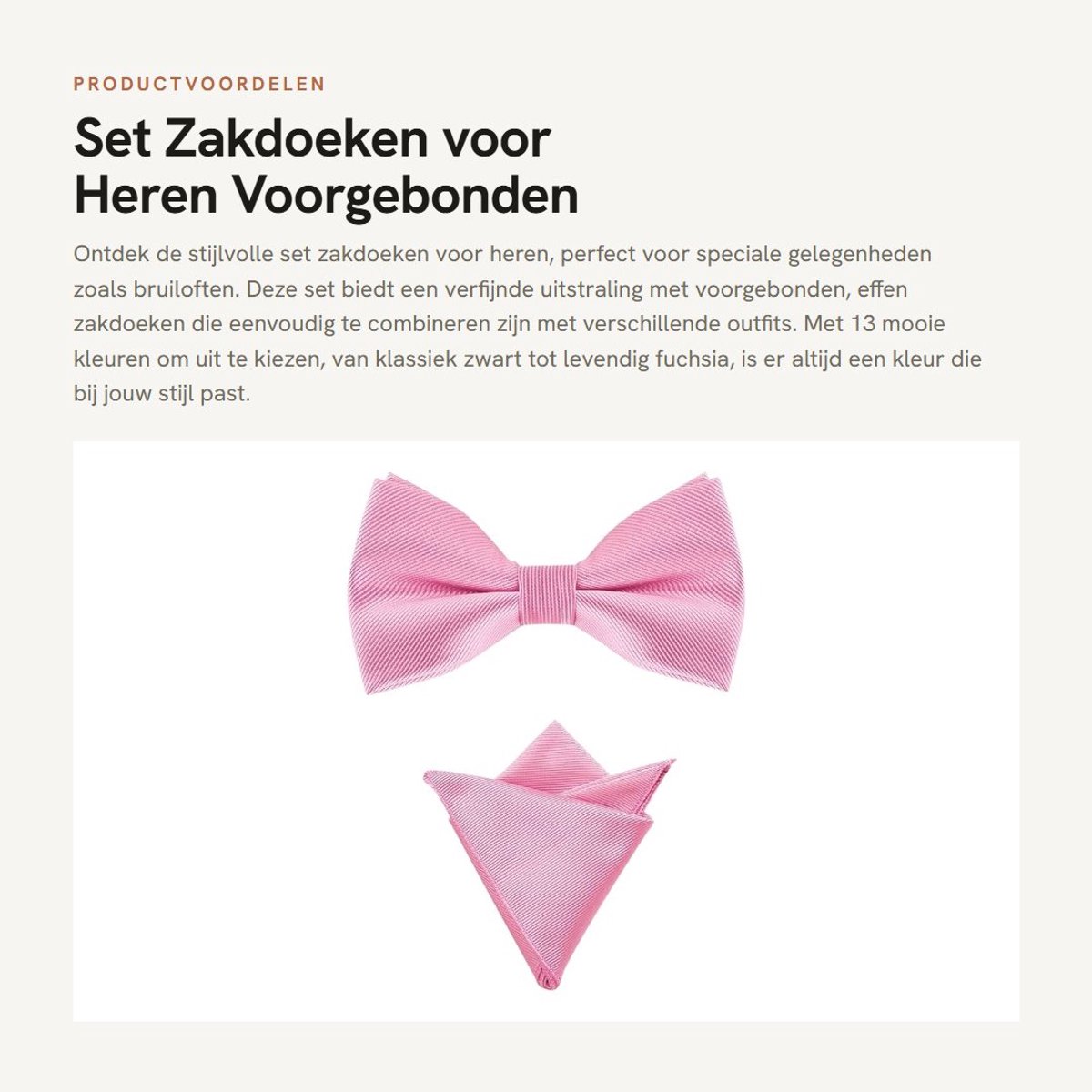 Dailygoods- Zakdoeken Heren - Set van 1 Pochet en 1 Vliegen - Polyester - 13 Kleuren - Maat 23x23 cm - Verstelbare Halsband 31-53 cm