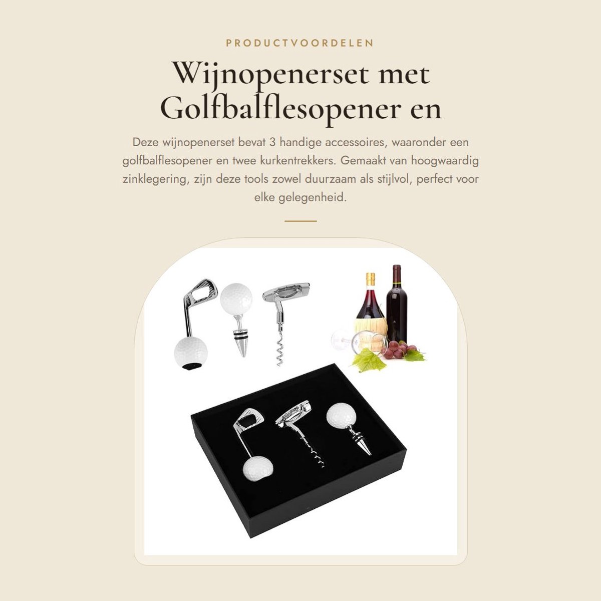 Dailygoods- Wijnopenerset - 3-delige Wijn Cadeauset - Handmatige Kurkentrekkerset - Zinklegering - Ergonomisch Ontwerp - Perfect voor Golfliefhebbers - Wijnaccessoires