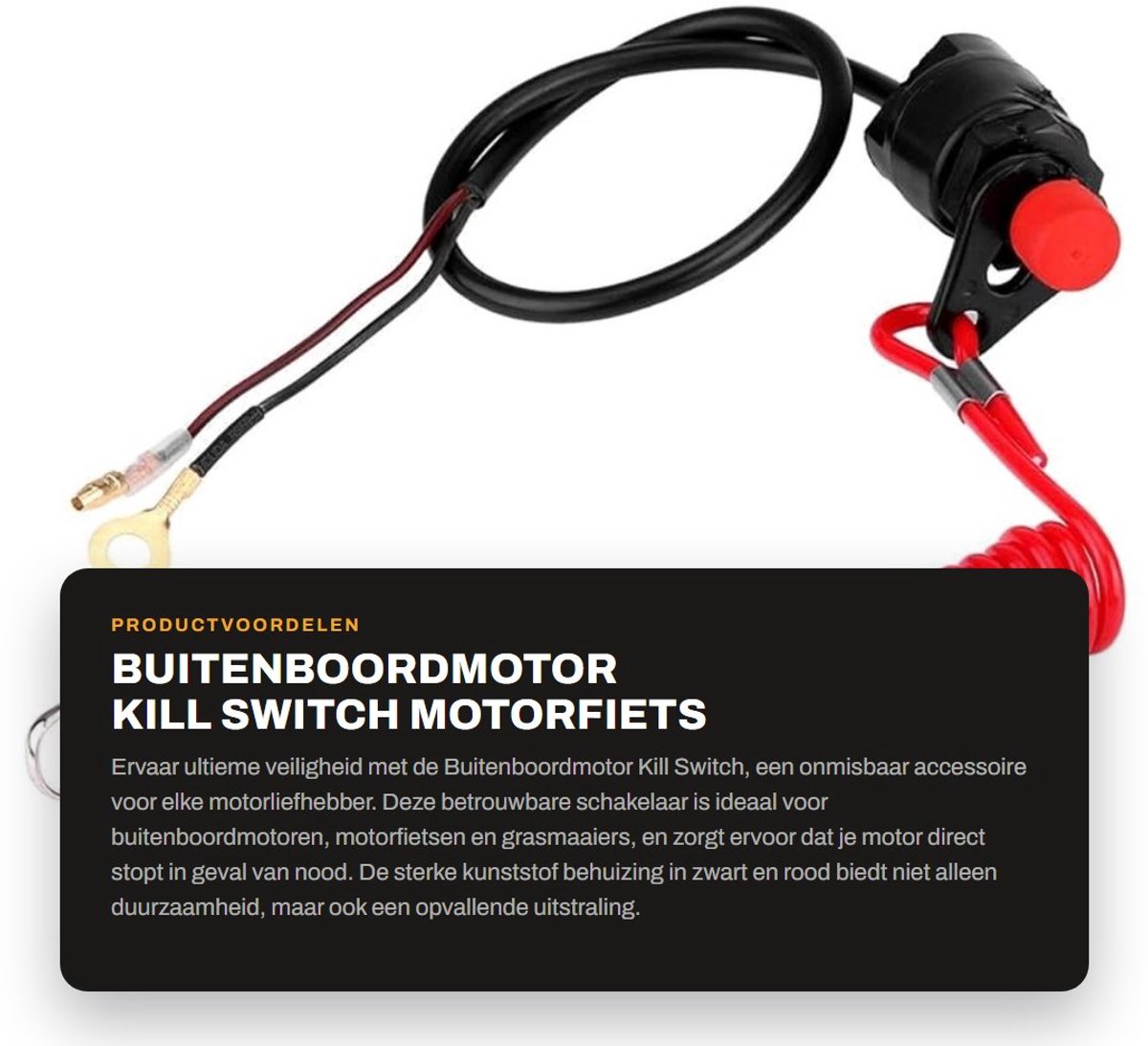 Dailygoods - Buitenboordmotor Kill Switch - Motorfiets Veiligheidsschakelaar - Betrouwbare Stopfunctie - Zwart/Rood - Voor Grasmaaiers en Voertuigen -...