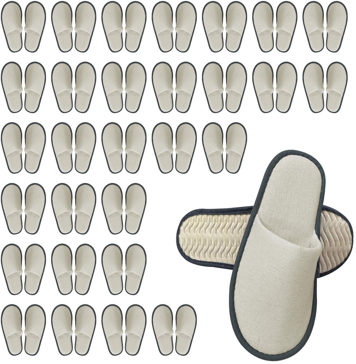 Dailygoods- Wegwerppantoffels 30 Paar - Antislip Hotelpantoffels - Katoenen Linnen - Zachte Pantoffels - Lichtgewicht - Zooldikte 5 mm