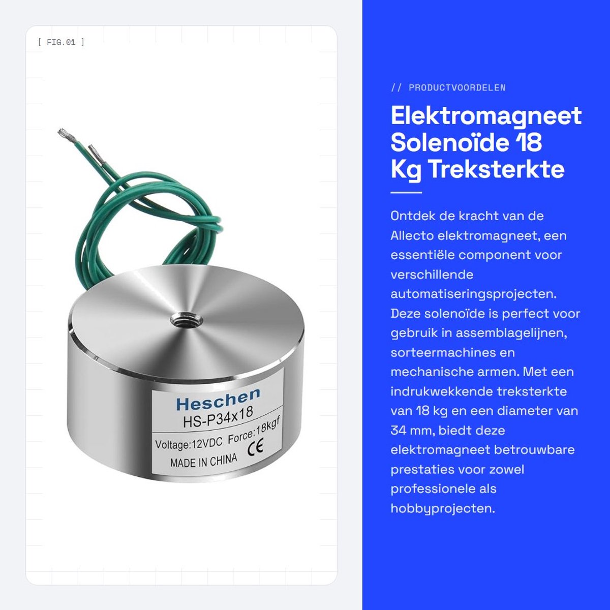 Dailygoods - Elektromagneet - Solenoïde - 18 Kg Treksterkte - 34 mm Diameter - DC 12V - Automatisering - Voor diverse toepassingen