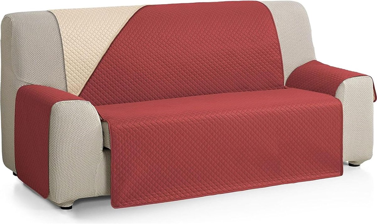 Bankhoes 4-zits - Zachte overtrek - Bescherming meubels - Omkeerbaar design - Universeel - Beige/rood