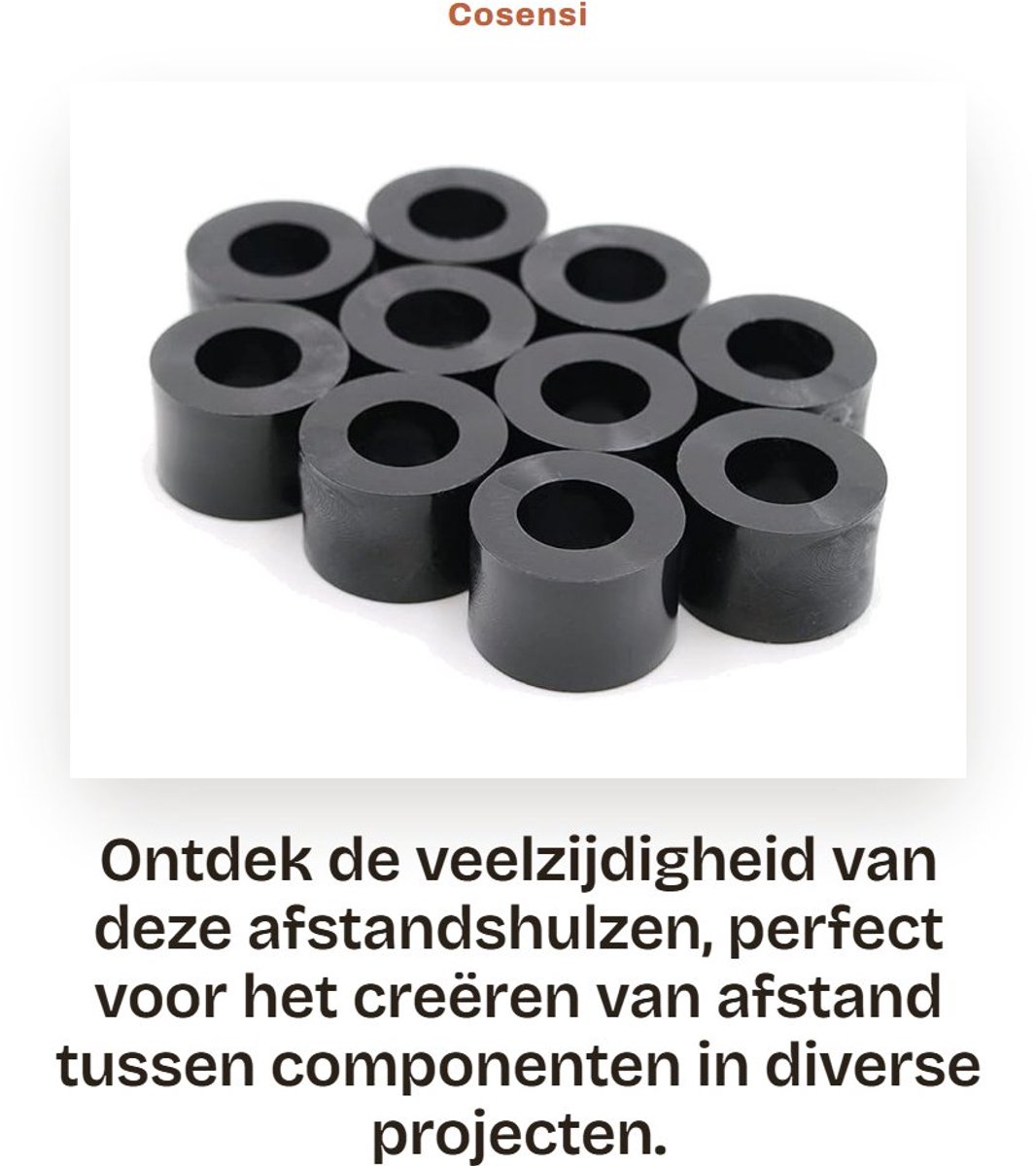 Dailygoods - Afstandshulzen - 10x HD-polyethyleen - 16 mm hoog - Zwart - Ideaal voor afstanden tussen componenten - Geschikt voor M8 - 15 mm buiten di...
