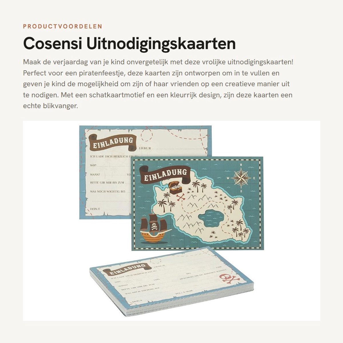 Dailygoods- Uitnodigingskaarten 24 stuks - Piraten-schatkaartmotief - DIN A6 - Kinderverjaardag - Meerkleurig - Om in te vullen - Feestkaarten