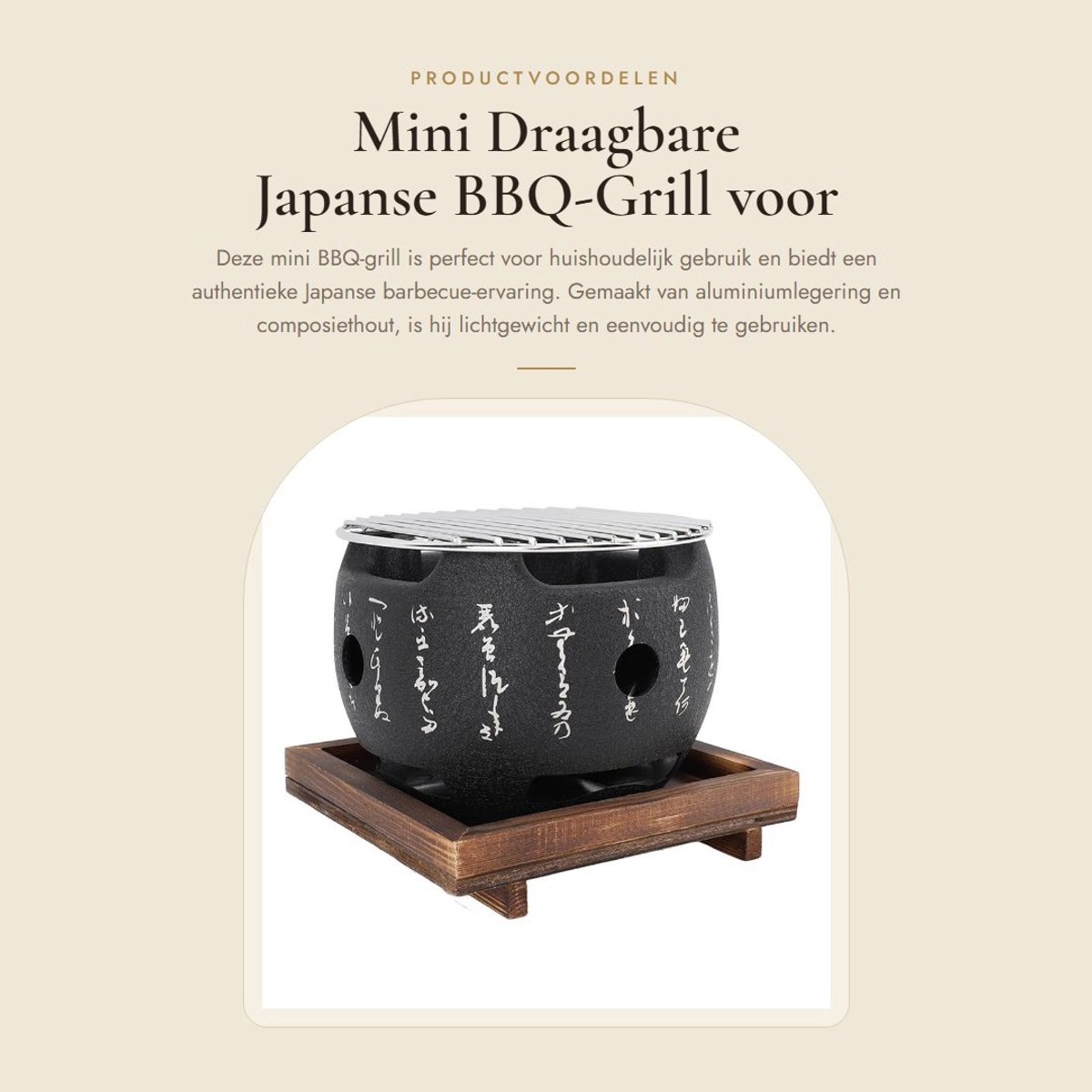 Dailygoods- BBQ-grill Mini Draagbare Japanse Stijl - Houtskoolfornuis - Aluminiumlegering - Snelle Verwarming - Grillrooster - Compact Ontwerp - Barbecue