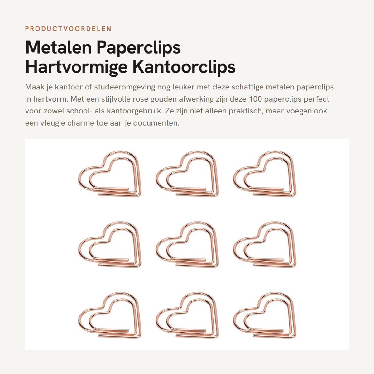 Dailygoods- Paperclips 100 Stuks - Gouden Paperclips - Hartvorm - Stijlvolle Kantoorclips - Draagbare Kantooraccessoires - Uniek Ontwerp
