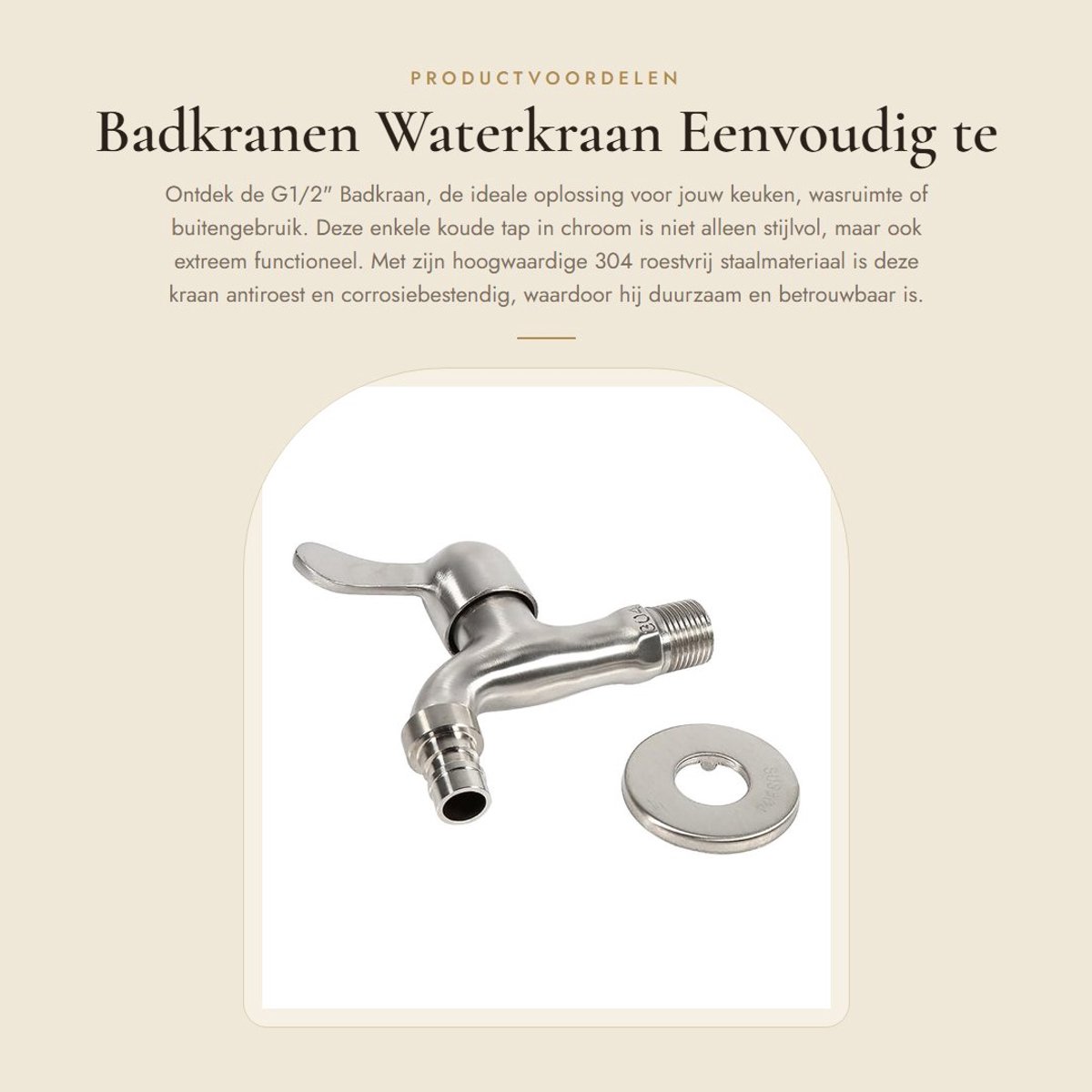 Dailygoods- Waterkraan Enkele Koude Tap - Chroom - 304 Roestvrij Staal - Eenvoudig te Installeren - Duurzaam - Antiroest/Corrosiebestendig - Kraan