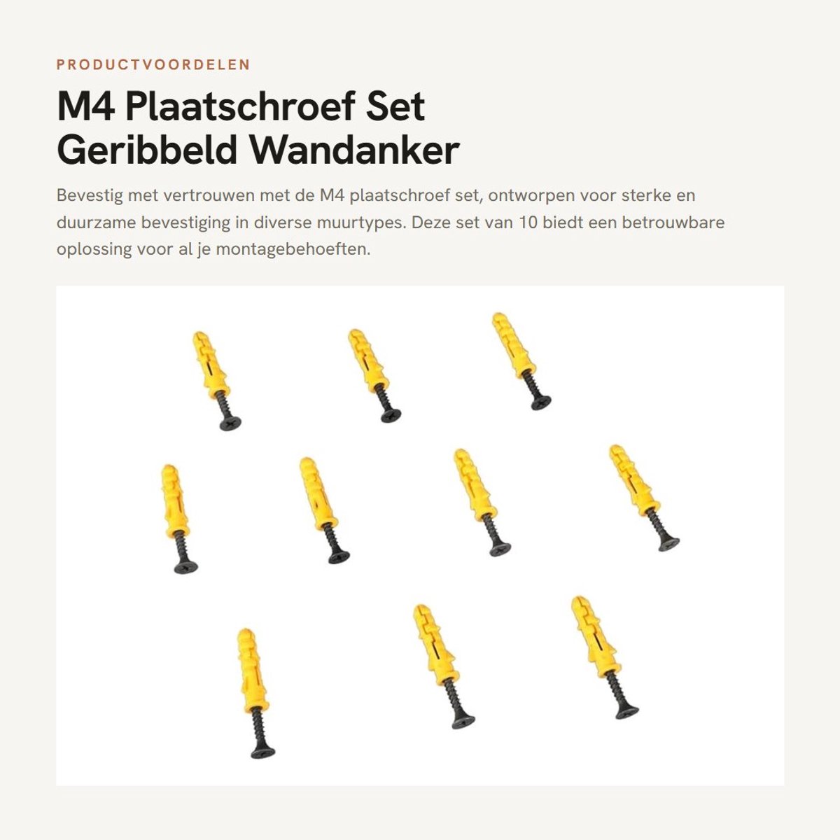 Dailygoods- Plaatschroef 30 mm - Geribbeld Wandanker - Kunststof - 10 Stuks - Verhoogde Houdkracht - Eenvoudige Montage - Schroeven