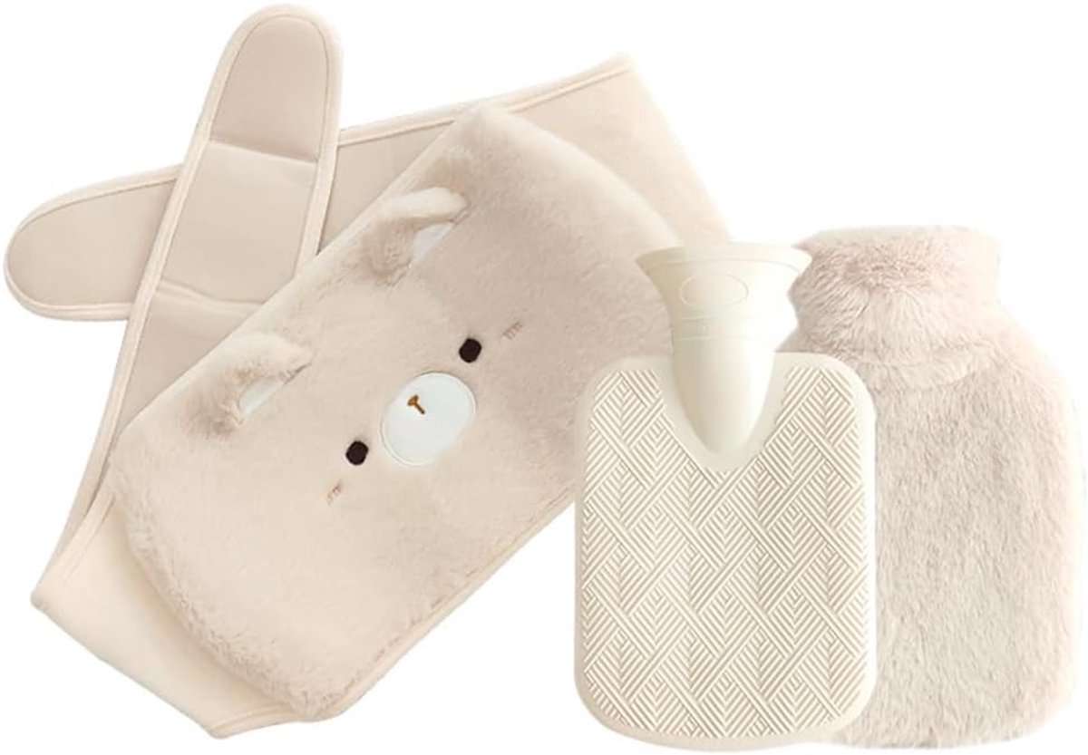 Warmwaterkruik met Riem - Kruik Warmtekruik - Spierpijn Verlichten - U-vormig Ontwerp - 1000 ml - Wit