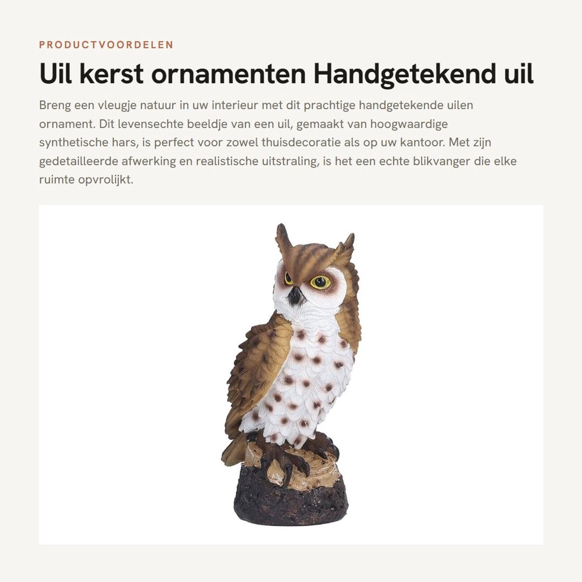 Dailygoods- Uil Ornament Handgetekend - Decoratie Beeld - Uil Harsbeeld - Bureaubladdecoratie - Goede Geschenken - Levensechte Ogen - Decoratiebeeld