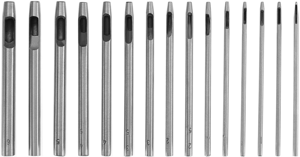 Dailygoods- Gatpons 15 Stuks - Lederen Perforator Set - Roestvrij Staal - 100 mm Lengte - Meerdere Maten - Voor DIY Projecten