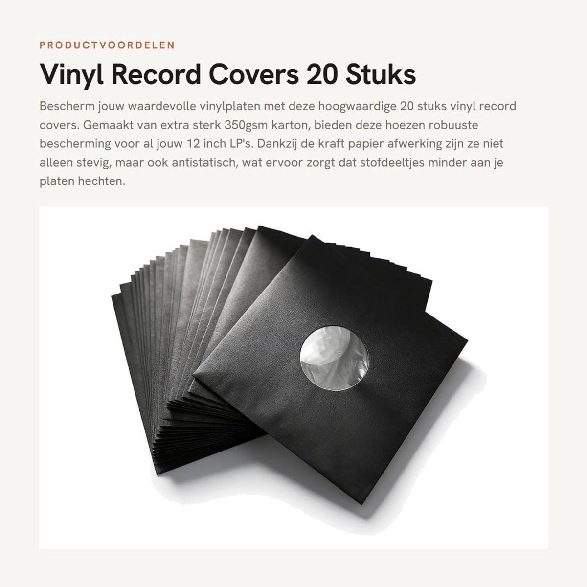 Dailygoods - Vinyl Record Covers - 20 Stuks - Sterk en Antistatisch - 12 Inch - 350Gsm Karton - Bescherming voor Platen - Voor Vinylverzamelaars - Zwa...