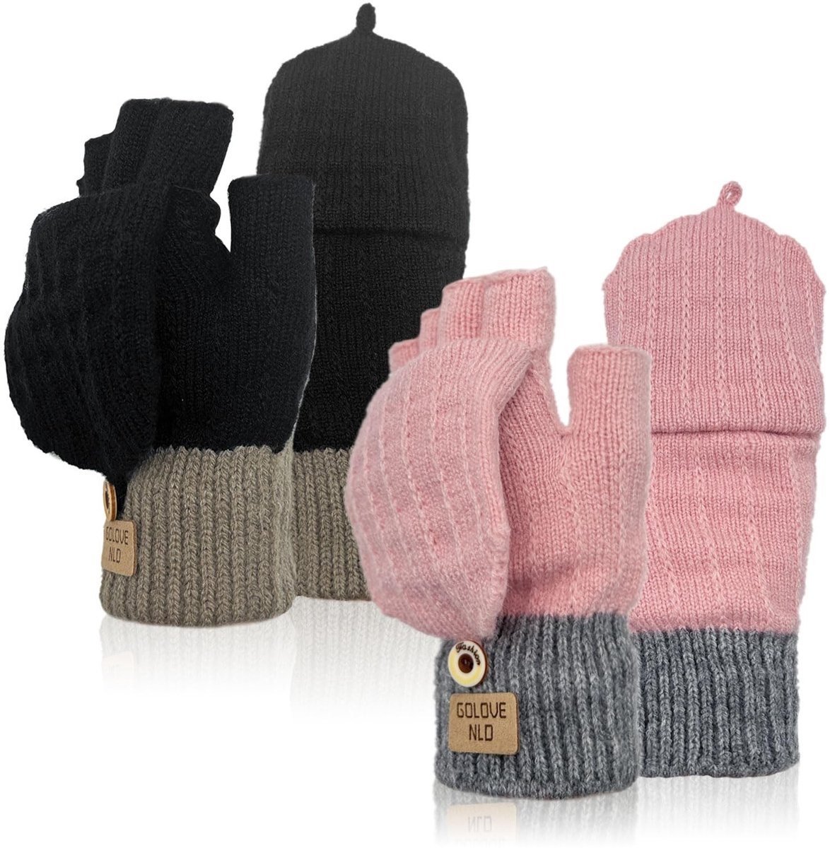 Dailygoods- Vingerloze Handschoenen - 2 Paar - Thermische Winterhandschoenen - Zachte Voering - Touchscreen - Kabel Gebreid - Acrylvezel