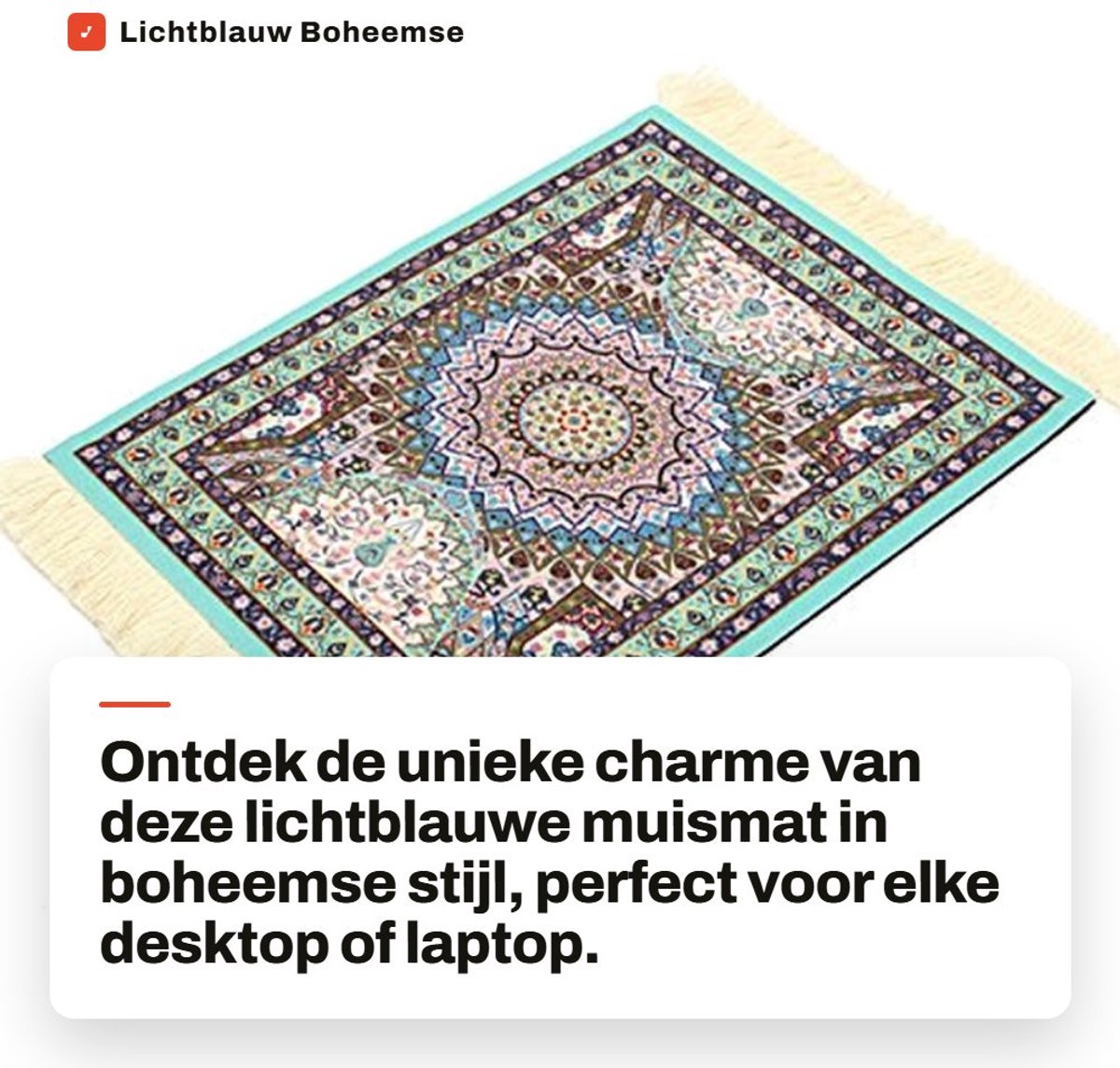Dailygoods- Muismat Perzisch Tapijt - Muismat Lichtblauw - Muismat Rubber/Katoen - Muismat 28x18 cm - Muismat voor Desktop/Laptop - Antislip Onderkant - Computeronderlegger