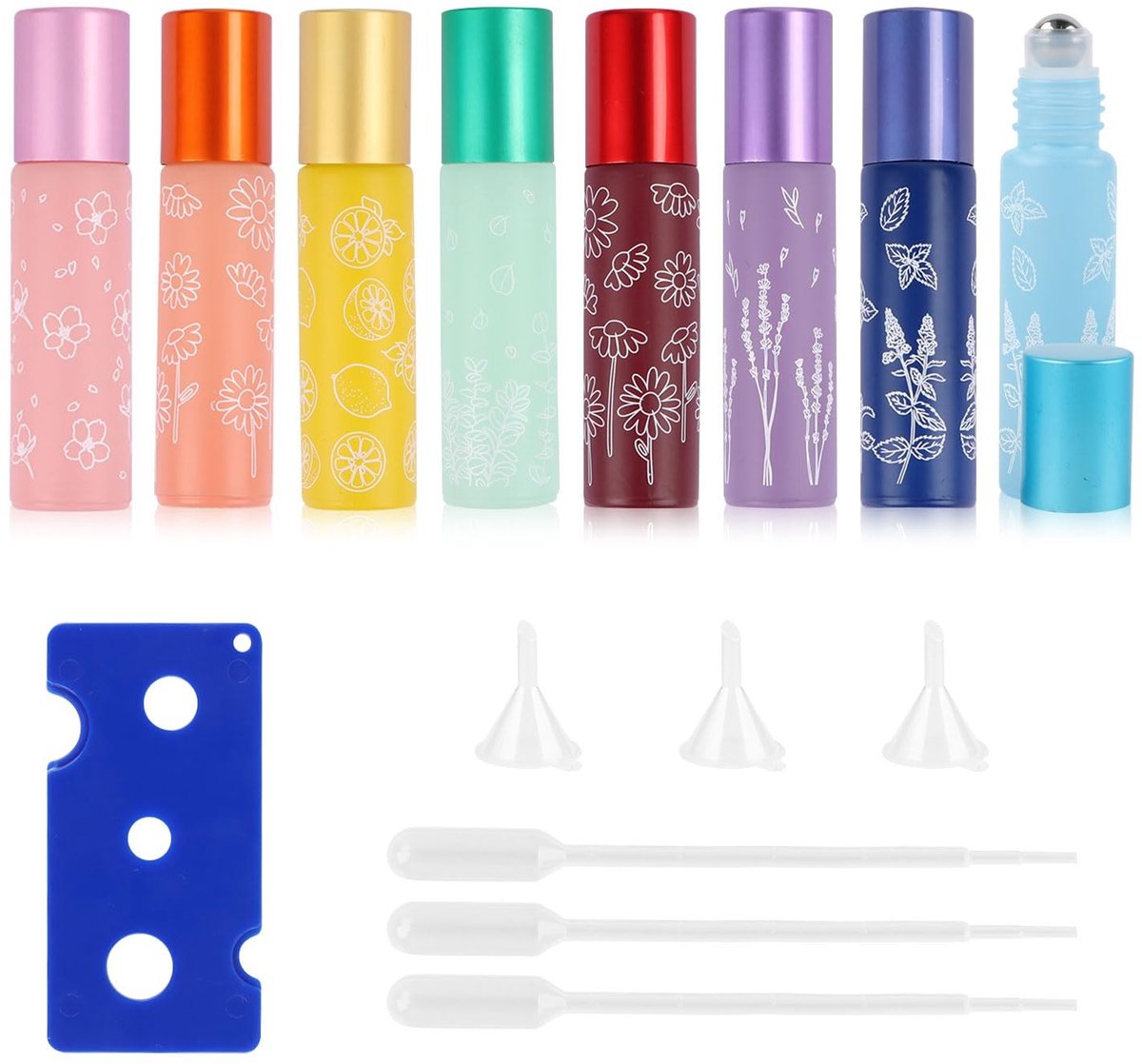 Dailygoods- Rollonflessen 10 ml - Roestvrij Stalen Rollerball - Leeg Glas - Gekleurd Glas - Voor Essentiële Olie - Antilek Silicone Deksel - Rollerbottle