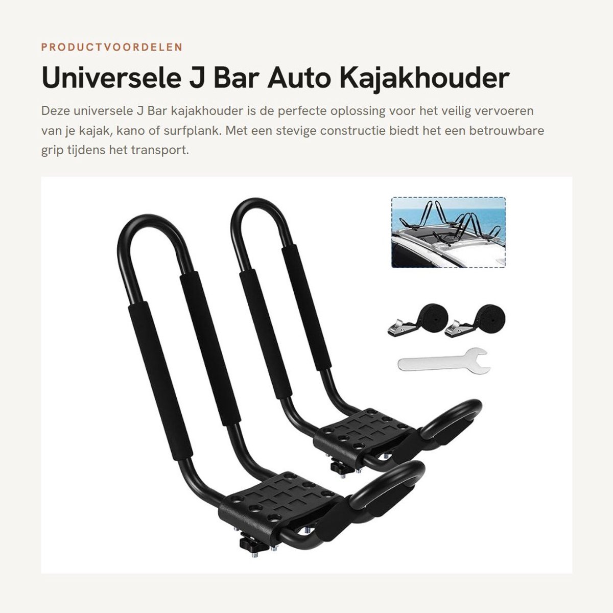 Dailygoods- Kajakhouder Universele Pasvorm - J-Bar Bootdrager - Sterk/IJzermateriaal - Eenvoudige Installatie - Duurzaam/Waterdicht - Geschikt voor Kajaks/Cano's