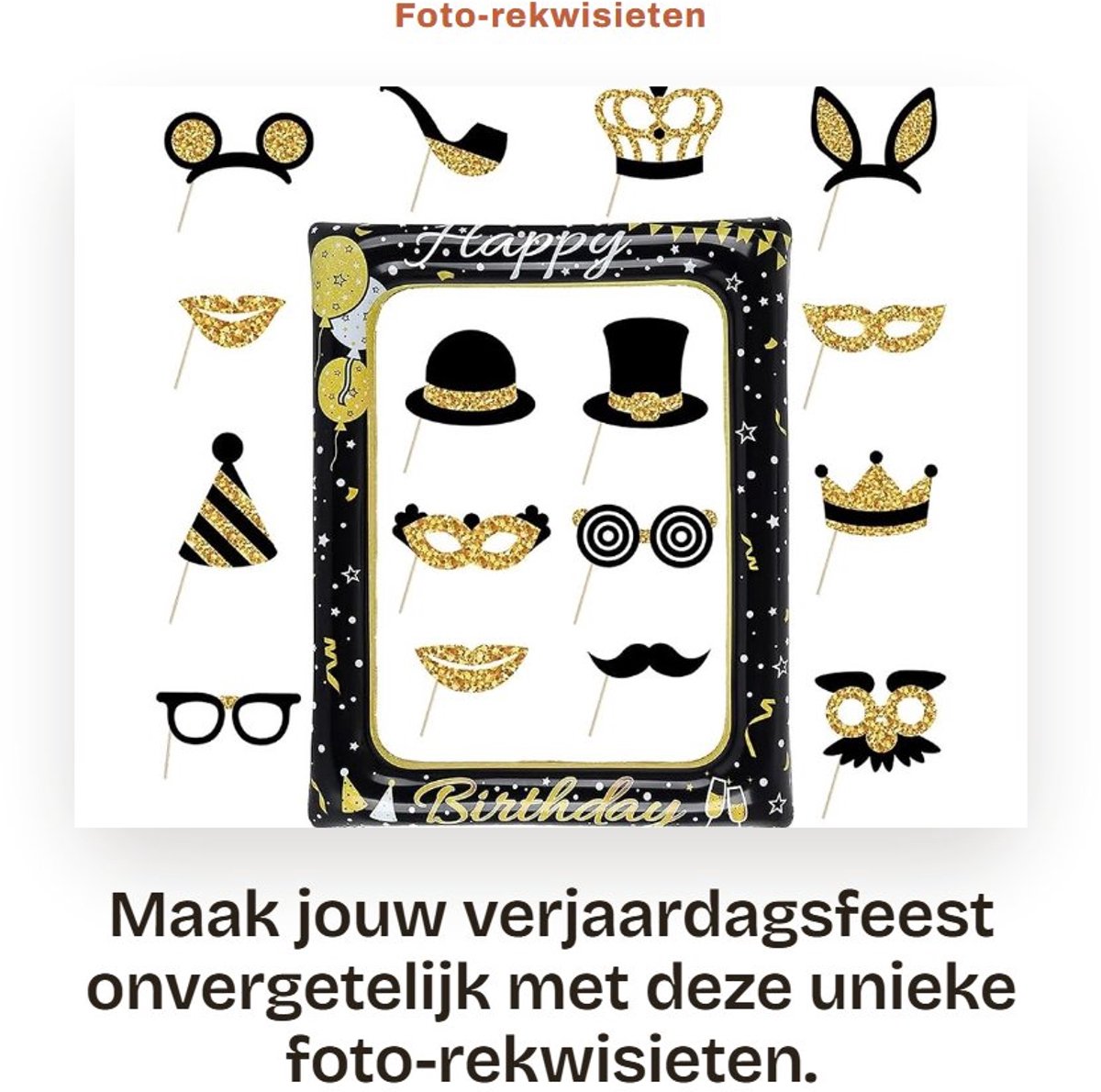 Dailygoods- Foto-rekwisieten 16 stuks - Opblaasbare Fotolijst 58 x 71 cm - Grappige Accessoires - Verjaardagsfeest - Herbruikbaar - PVC/Karton - Feestaccessoires
