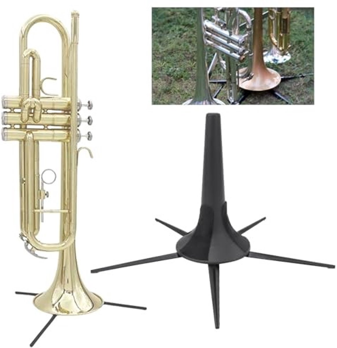 Dailygoods- Trompetstandaard Vouwbaar - Stevige Draagbare Houder - 5 Poten - Antislip - Verwijderbare Beugel - Stabiele Bescherming - Instrumenthouder