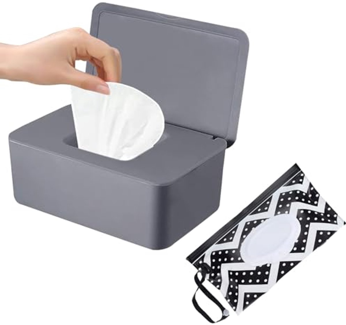 Doekjes Dispenser - Tissue Houder - Baby Verzorging - Grote Capaciteit - 21x12.5x10cm - Grijs