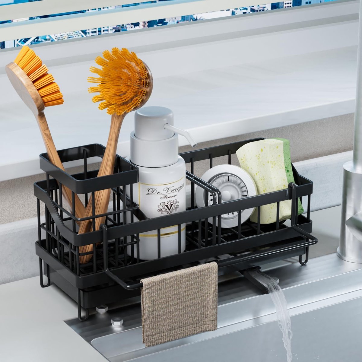 Dailygoods- Gootsteenorganizer Roestvrij Staal - Sponshouder - Spoelbakorganizer - Reinigingsmiddelhouder - Keukenorganisatie - Opslag voor Spoelaccessoires - Spoilbakorganizer